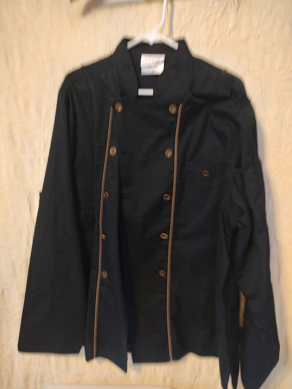 Men's Black Double-Breasted Chef-Style Jacket with Contrast Piping Happy Chef XL
